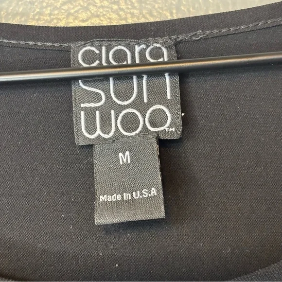 Clara Sunwoo Medium Ruffle Half Sleeve Top Black Made in USA - Picture 5 of 6